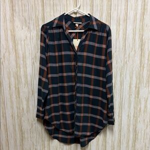 Knox Rose Navy and Orange Plaid Shirt